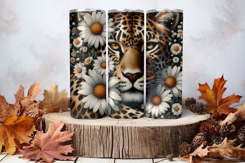 20oz Skinny Sublimation Tumbler Wrap Print - Leopard Face