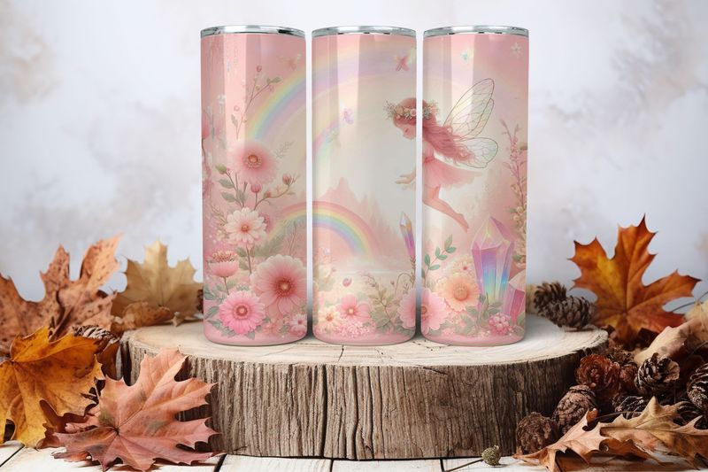 20oz Skinny Sublimation Tumbler Wrap Print - Fairy Pink