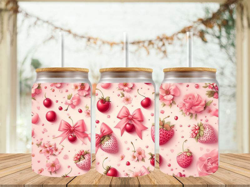 16oz Sublimation Tumbler Wrap Print - Strawberries &amp; Cherries 2nd