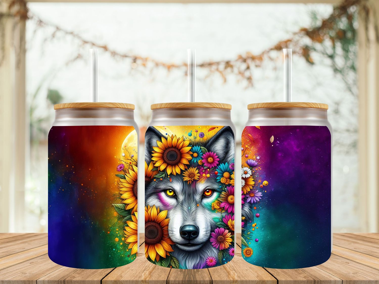 16oz Sublimation Tumbler Wrap Print - Wolf Colourful
