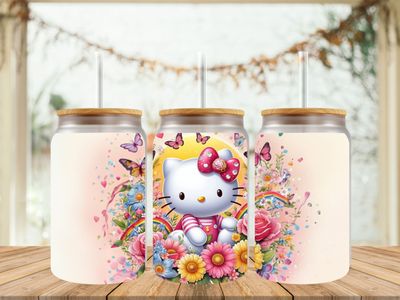 16oz Sublimation Tumbler Wrap Print - Hello Kitty With Flowers