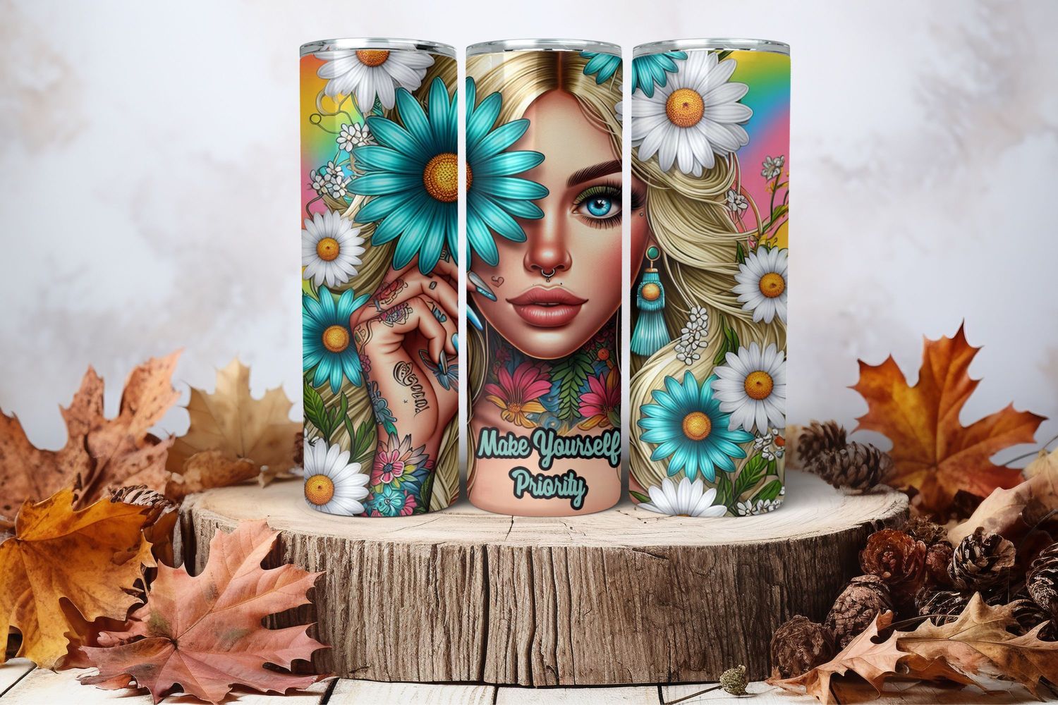 20oz Skinny Sublimation Tumbler Wrap Print - Tattooed Girl Make Yourself Priority