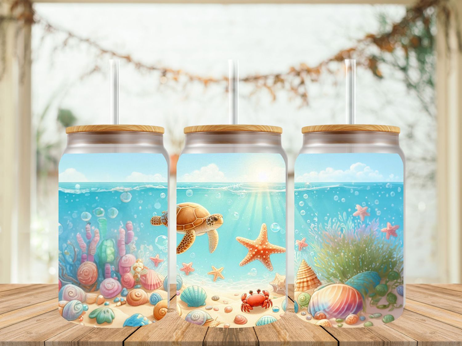 16oz Sublimation Tumbler Wrap Print - Turtle &amp; Starfish