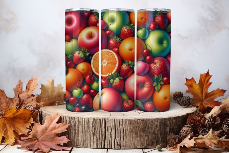 20oz Skinny Sublimation Tumbler Wrap Print - Mix Fruits