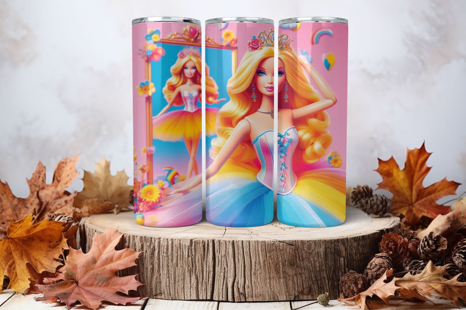 20oz Skinny Sublimation Tumbler Wrap Print - Barbie Mirror