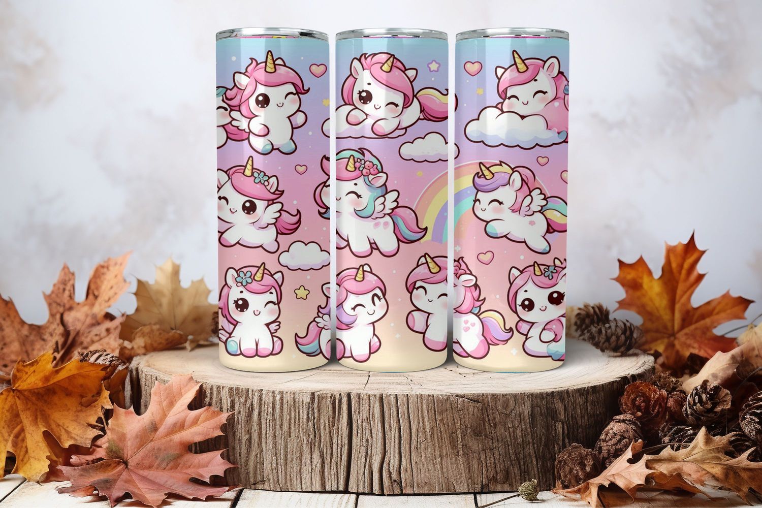 20oz Skinny Sublimation Tumbler Wrap Print - Unicorn Pink
