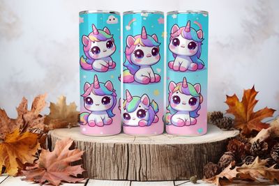 20oz Skinny Sublimation Tumbler Wrap Print - Unicorn Light Blue