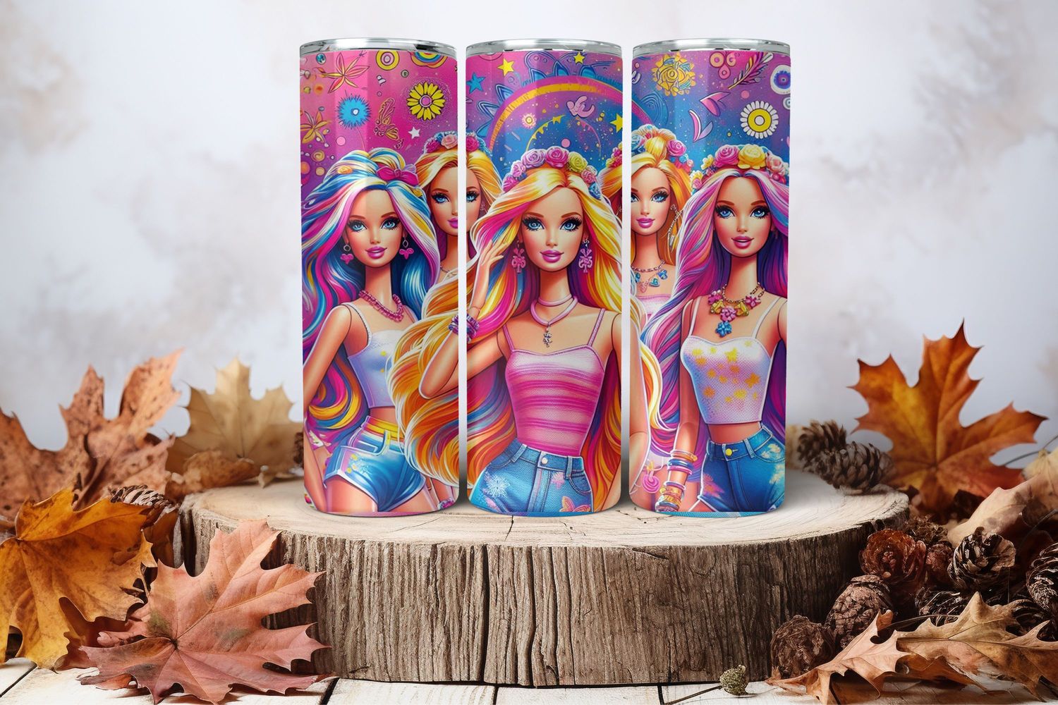 20oz Skinny Sublimation Tumbler Wrap Print - Barbie With Friends