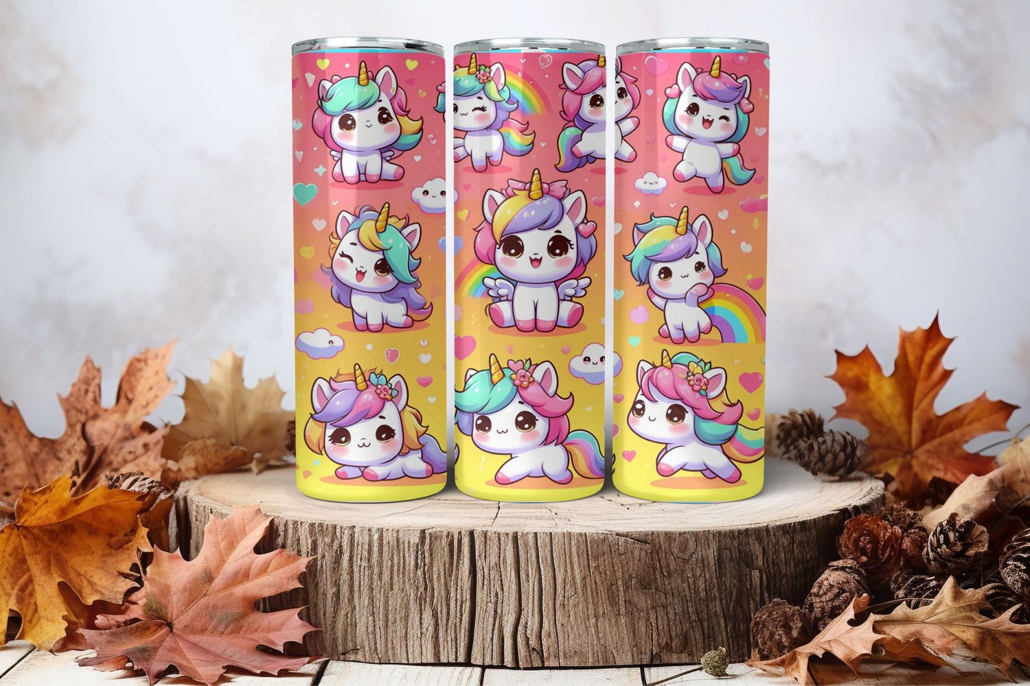 20oz Skinny Sublimation Tumbler Wrap Print - Unicorn Yellow