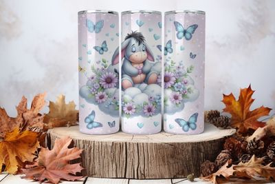 20oz Skinny Sublimation Tumbler Wrap Print - Eeyore On Cloud With Butterflies 2nd