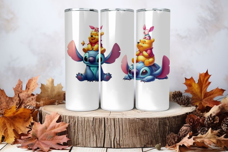 20oz Skinny Sublimation Tumbler Wrap Print - Stitch, Pooh &amp; Piglet