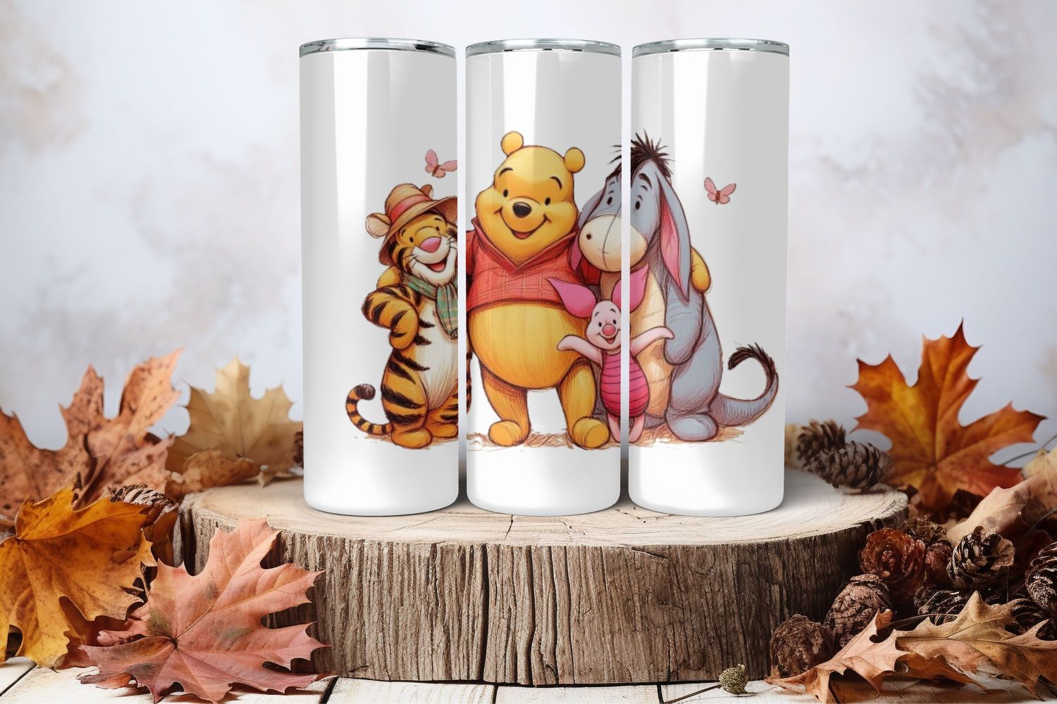 20oz Skinny Sublimation Tumbler Wrap Print - Winnie The Pooh &amp; Friends Happy