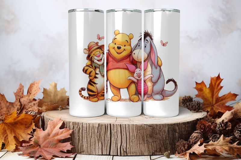 20oz Skinny Sublimation Tumbler Wrap Print - Winnie The Pooh &amp; Friends Happy