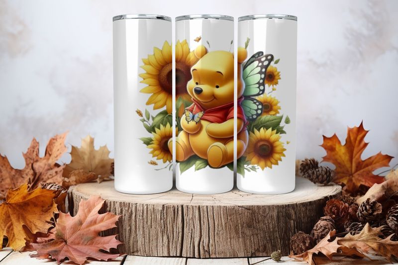 20oz Skinny Sublimation Tumbler Wrap Print - Winnie The Pooh With Green Wings