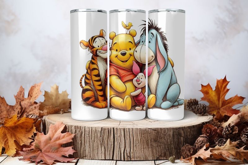 20oz Skinny Sublimation Tumbler Wrap Print - Winnie The Pooh &amp; Friends Cuddle