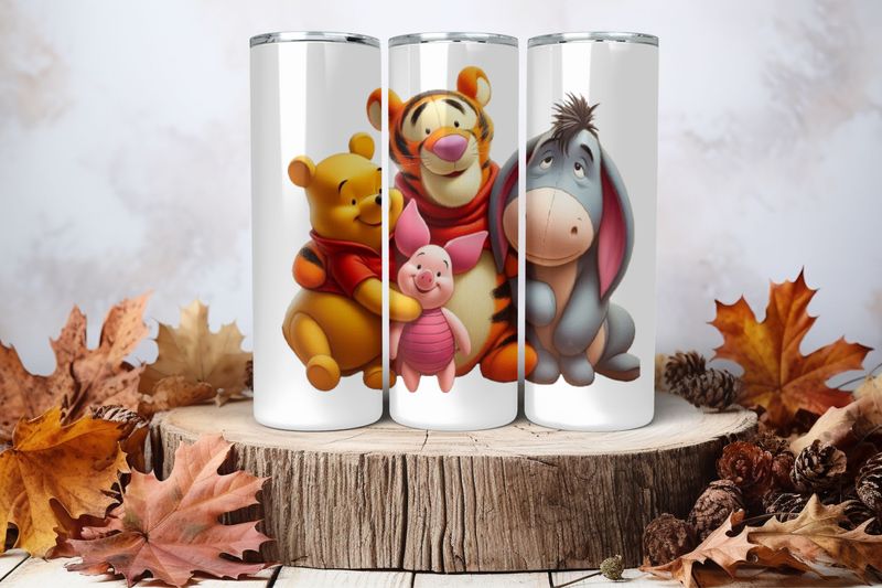 20oz Skinny Sublimation Tumbler Wrap Print - Winnie The Pooh &amp; Friends Cuddle 2nd