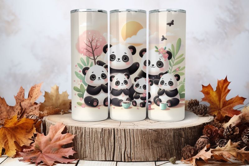 20oz Skinny Sublimation Tumbler Wrap Print - Pandas