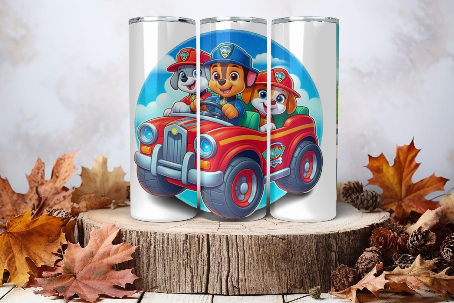 20oz Skinny Sublimation Tumbler Wrap Print - Paw Patrol In Car