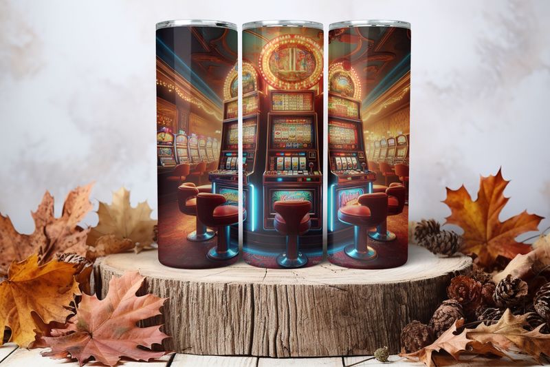 20oz Skinny Sublimation Tumbler Wrap Print - Casino Slot Machines