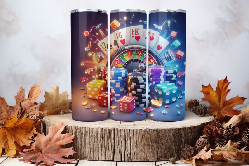 20oz Skinny Sublimation Tumbler Wrap Print - Casino Chips