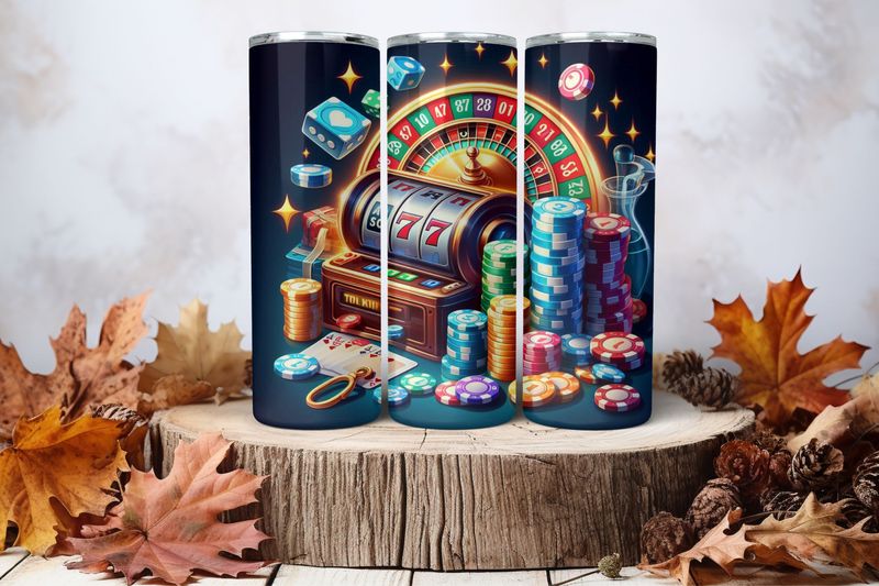 20oz Skinny Sublimation Tumbler Wrap Print - Casino Chips &amp; Roulette