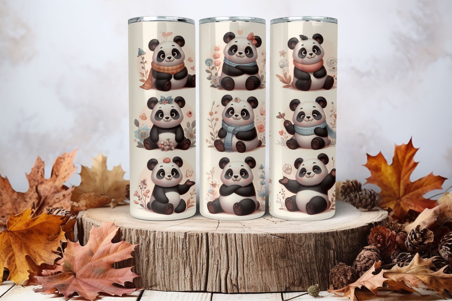 20oz Skinny Sublimation Tumbler Wrap Print - Pandas 2nd