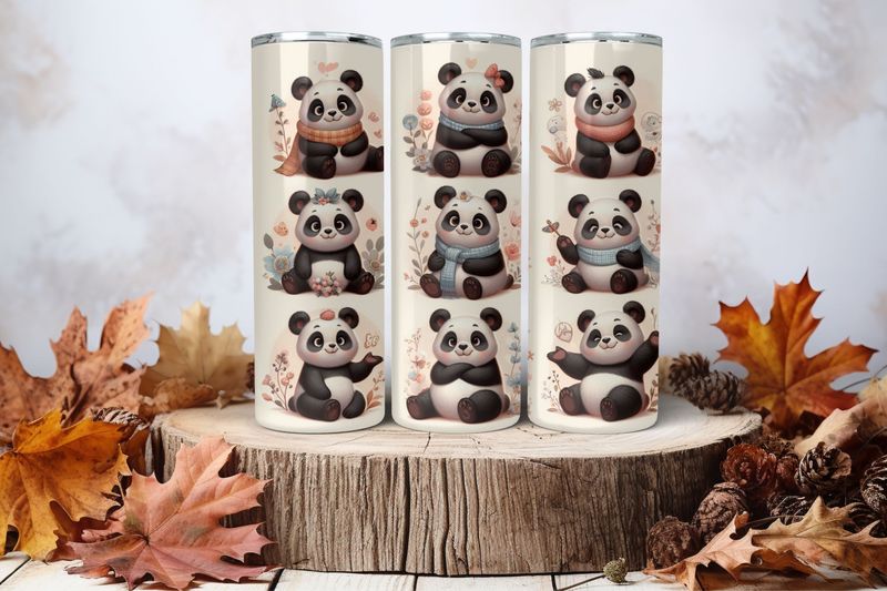 20oz Skinny Sublimation Tumbler Wrap Print - Pandas 2nd