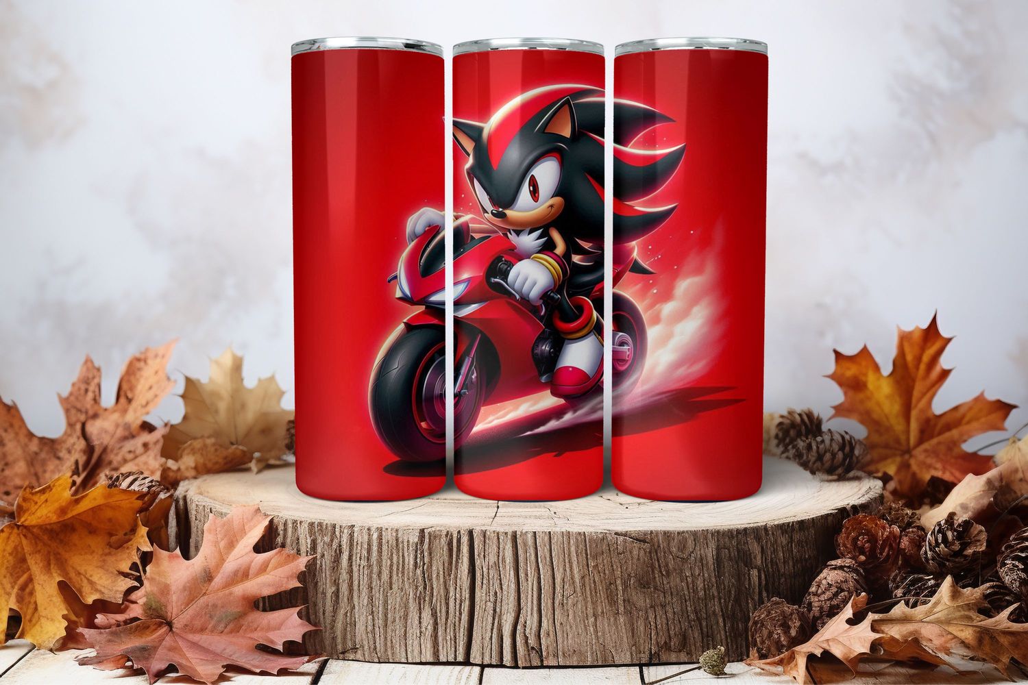 20oz Skinny Sublimation Tumbler Wrap Print - Shadow The Hedgehog On Motorbike