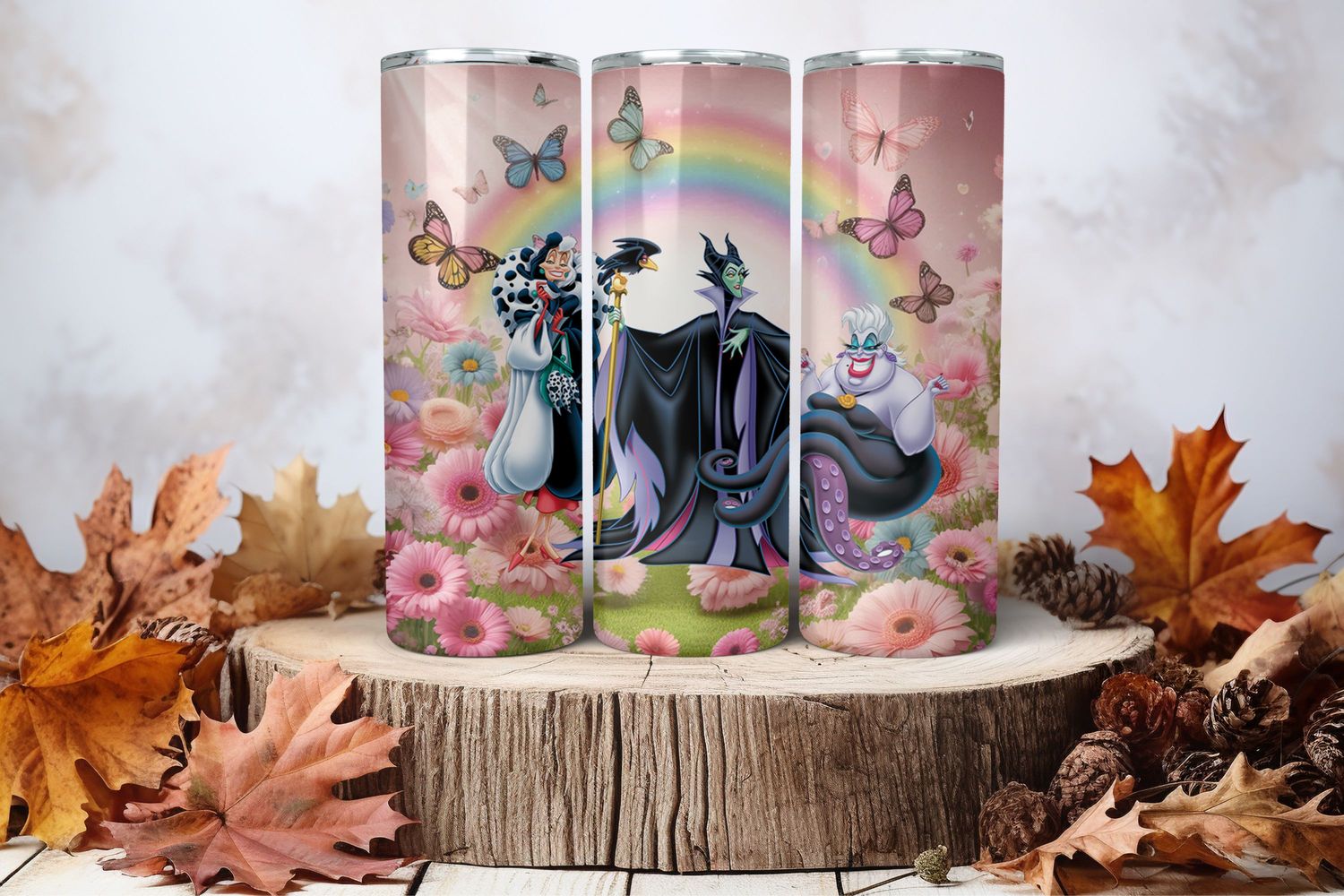 20oz Skinny Sublimation Tumbler Wrap Print - Cruella Maleficent Ursula