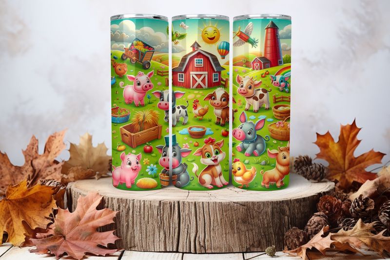 20oz Skinny Sublimation Tumbler Wrap Print - Farm Animals