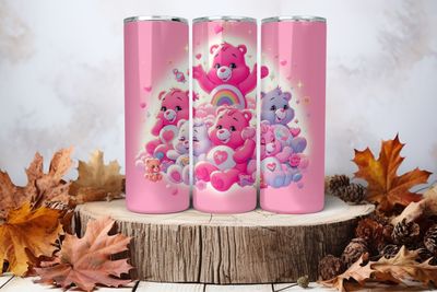 20oz Skinny Sublimation Tumbler Wrap Print - Cute Bears Pink
