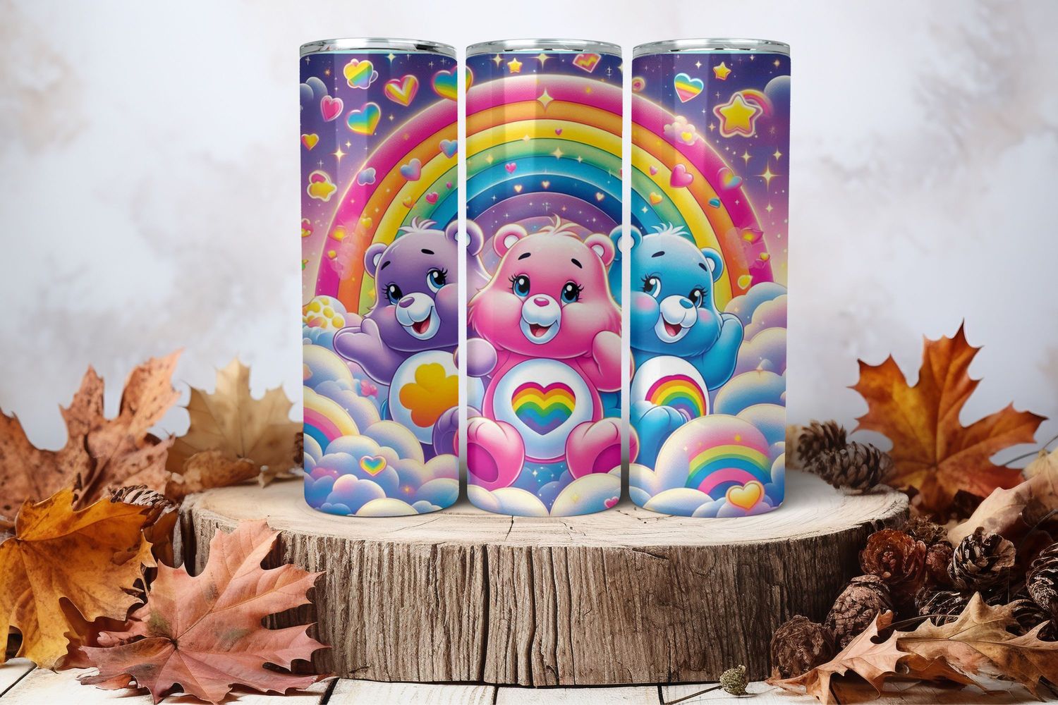 20oz Skinny Sublimation Tumbler Wrap Print - Cute Bears Purple