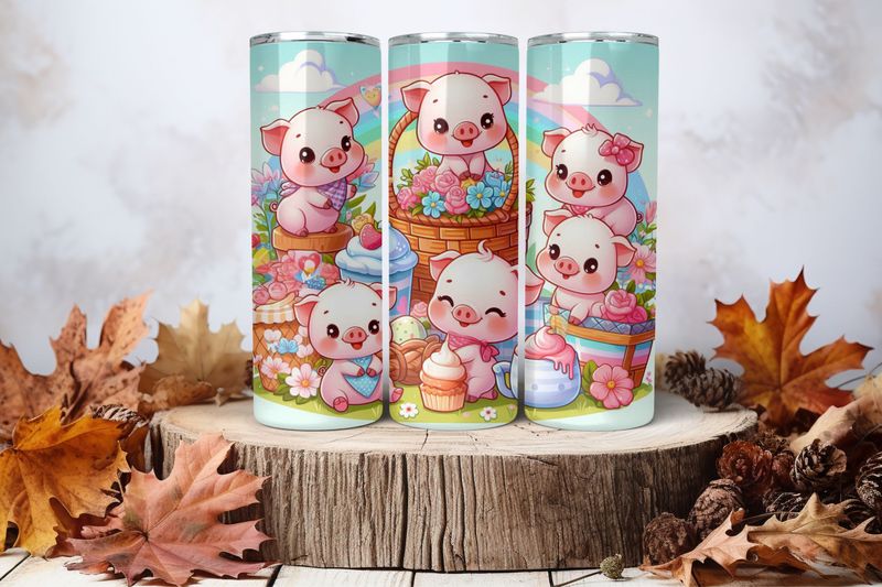 20oz Skinny Sublimation Tumbler Wrap Print - Cute Pigs