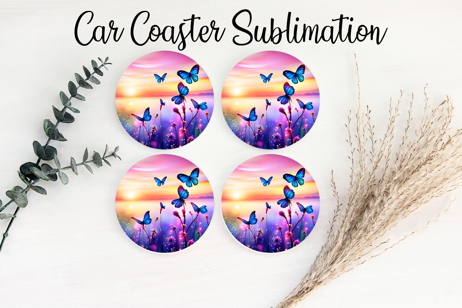 Car Coaster Sublimation Print - Blue Butterfly