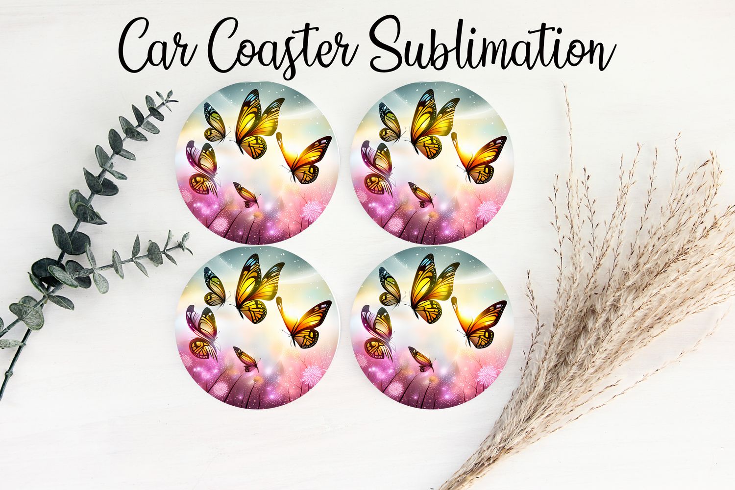 Car Coaster Sublimation Print - Yellow Butterfly