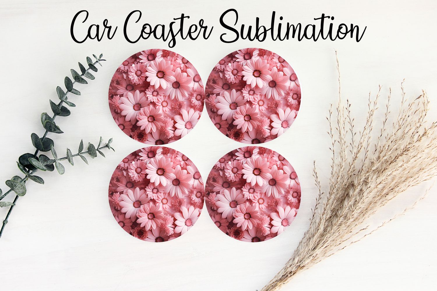 Car Coaster Sublimation Print - Pink Flowers