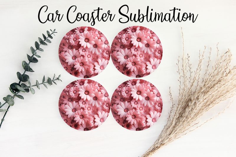 Car Coaster Sublimation Print - Pink Flowers