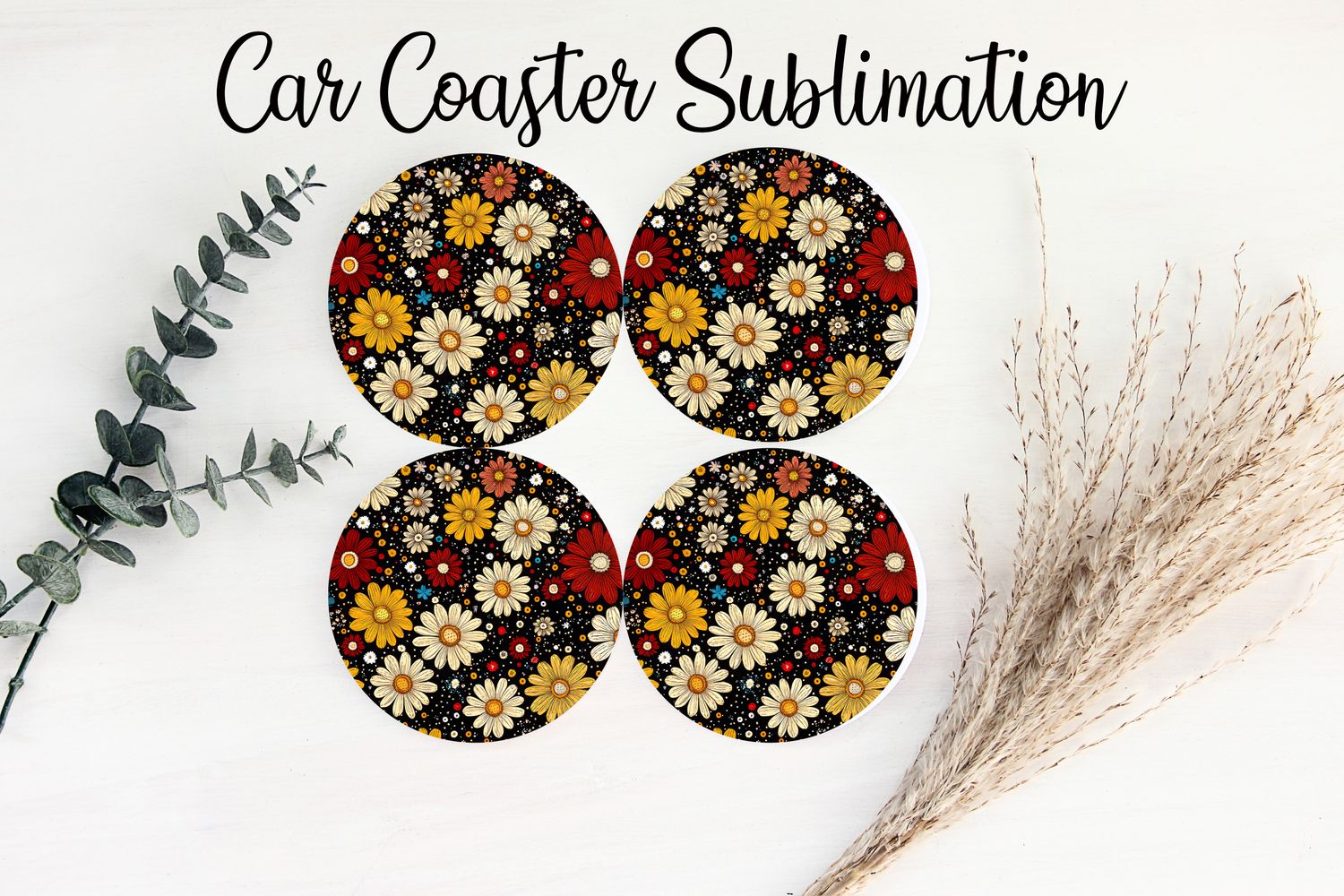 Car Coaster Sublimation Print - Retro Flowers
