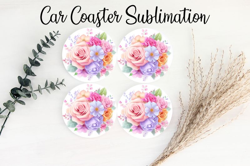 Car Coaster Sublimation Print - Colourful Roses