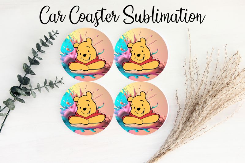Car Coaster Sublimation Print - Pooh Happy