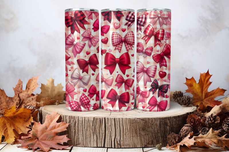 20oz Skinny Sublimation Tumbler Wrap Print - Checkered Red Bows