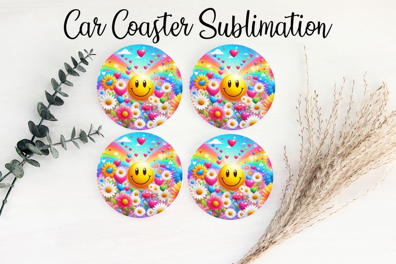 Car Coaster Sublimation Print - Smiley Daisies