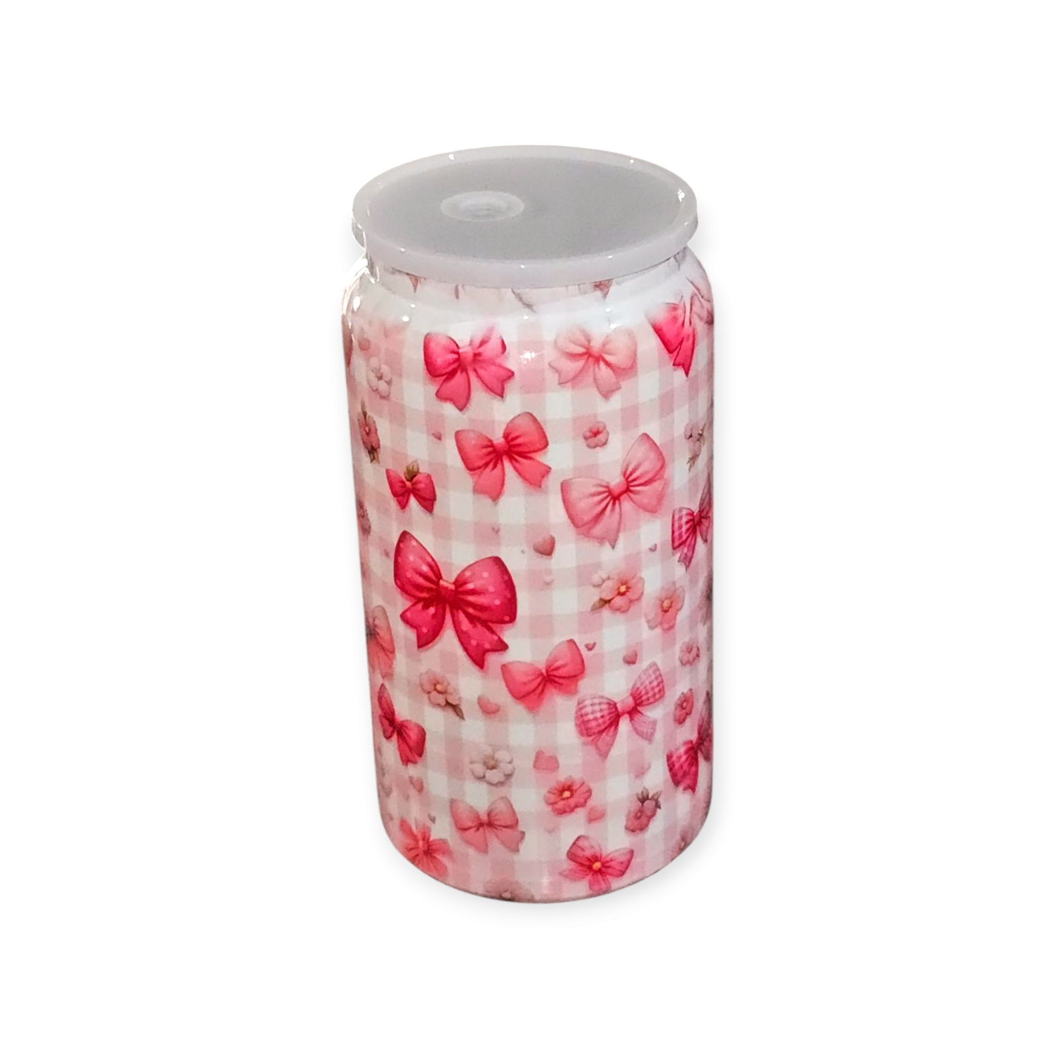 16oz Stainless Insulated Cup With Pink Checkered Bows Design Sublimation