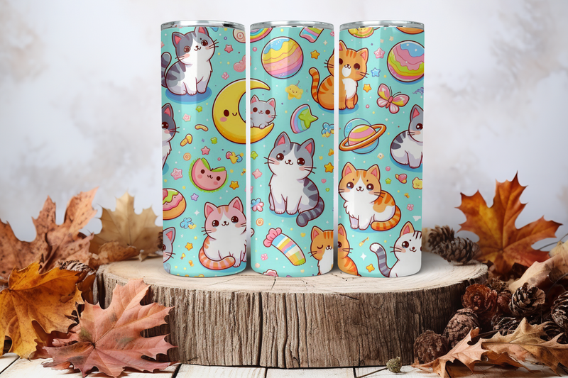 20oz Skinny Sublimation Tumbler Wrap Print - Cutie Cats