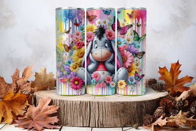 20oz Skinny Sublimation Tumbler Wrap Print - Eeyore With Colourful Drip