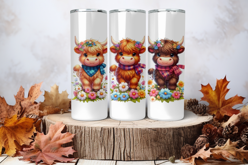 20oz Skinny Sublimation Tumbler Wrap Print - Highland Cow With Scarf