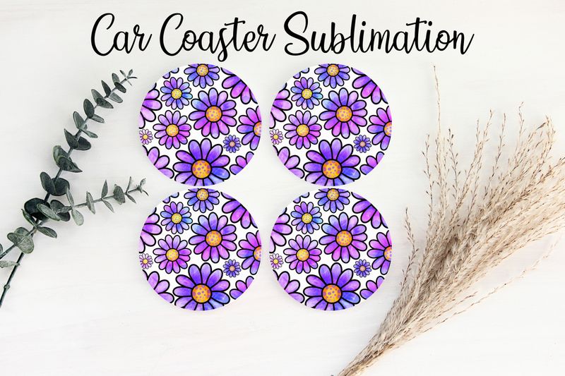 Car Coaster Sublimation Print - Purple Flowers