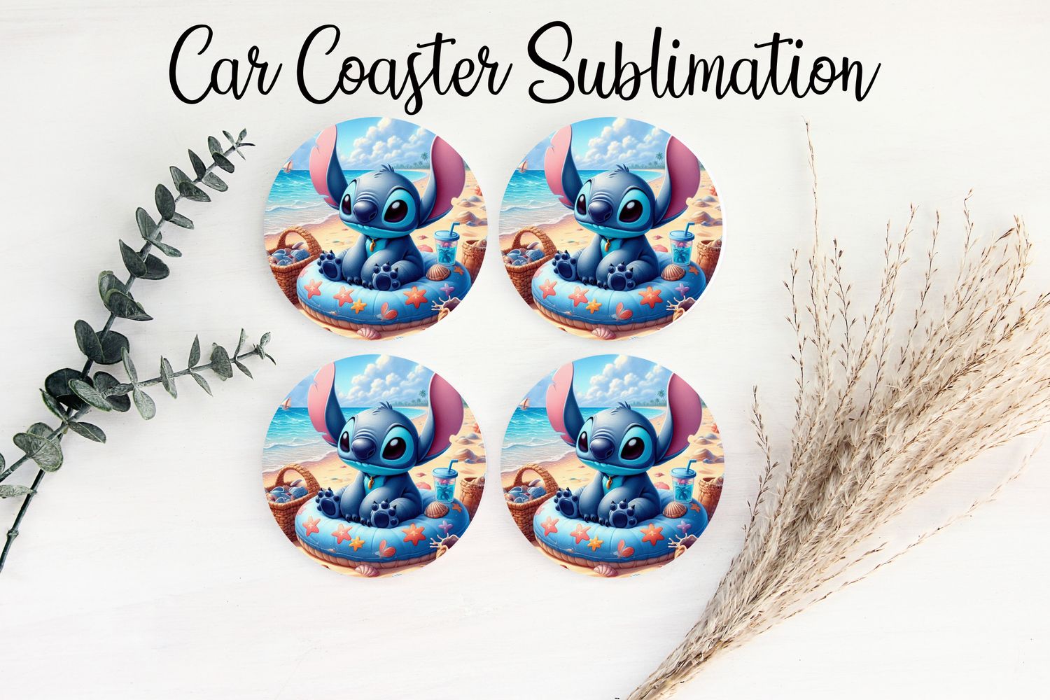 Car Coaster Sublimation Print - Stitch On Beach