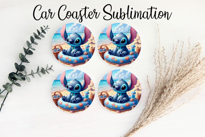 Car Coaster Sublimation Print - Stitch On Beach