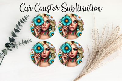 Car Coaster Sublimation Print - Tattooed Girl Flower On Eye